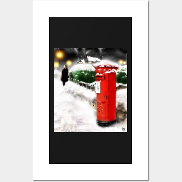 Traditional Christmas Illustration: Red Post Box in Snow [Soft Mix] Wall Art by grantwilson